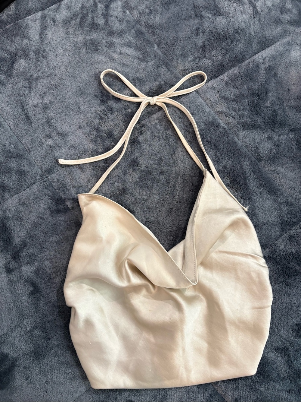 Dynamite Satin Halter Crop Top in Champagne